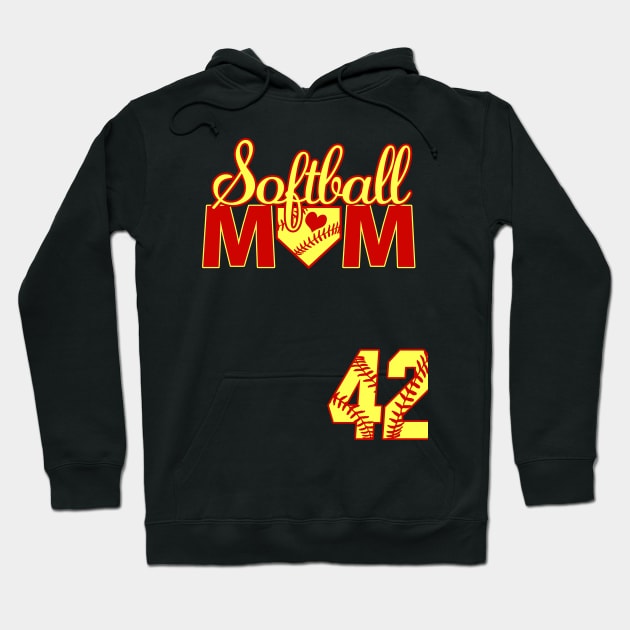 Softball Mom #42 Softball Jersey Favorite Player Biggest Fan Heart Softball Jersey Hoodie by TeeCreations